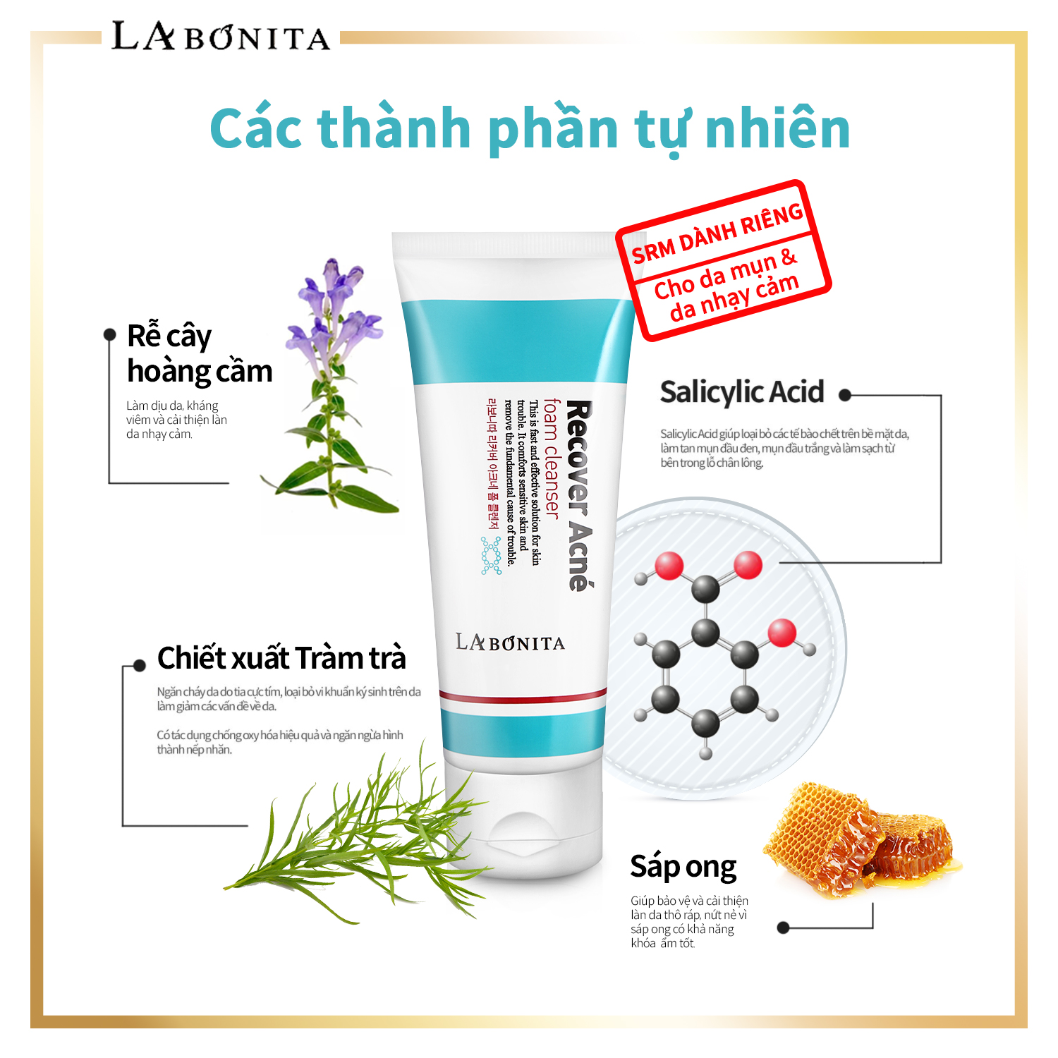 Sữa Rửa Mặt Cho Da Dầu Mụn La Bonita Recover Acne Foam Cleanser 100ml