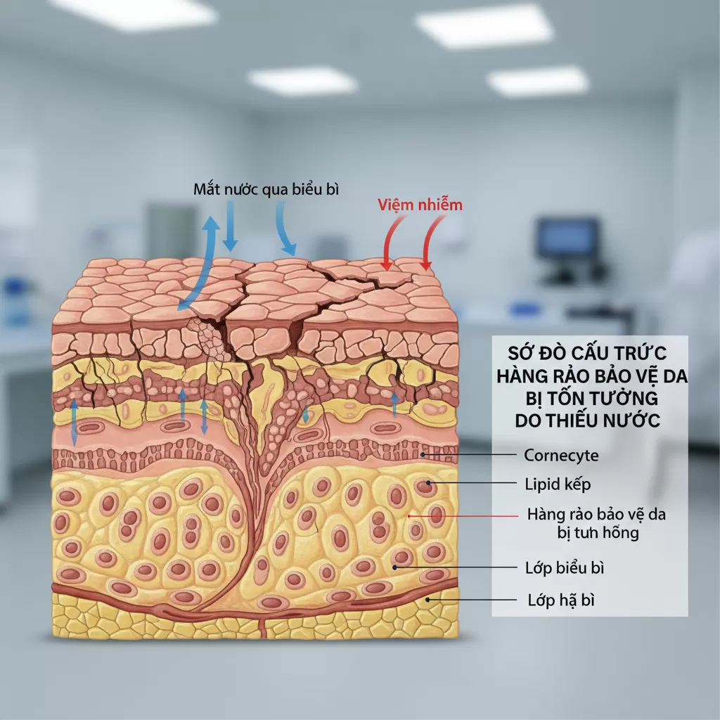 Hàng rào bảo vệ da suy yếu khi không được cấp ẩm đầy đủ