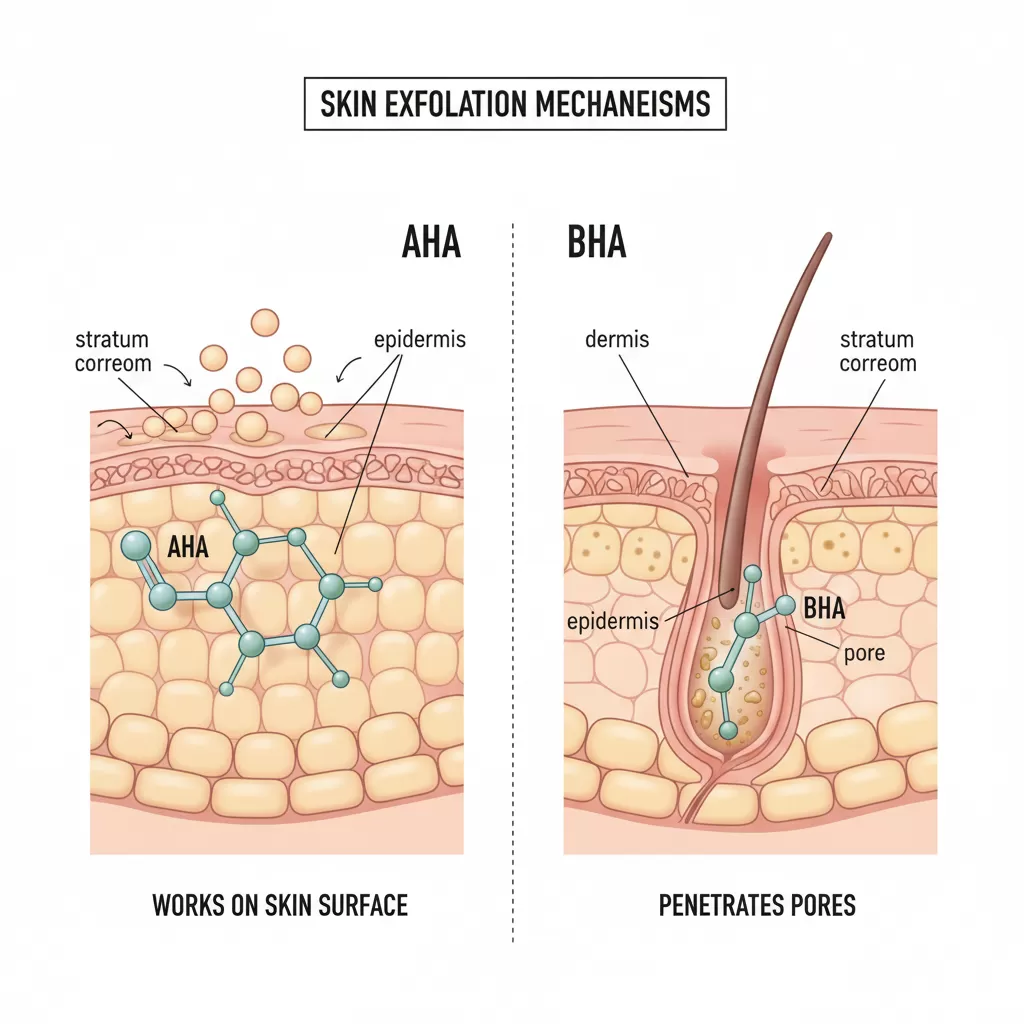 Sự khác biệt về khả năng tác động của AHA trên bề mặt và BHA sâu trong lỗ chân lông