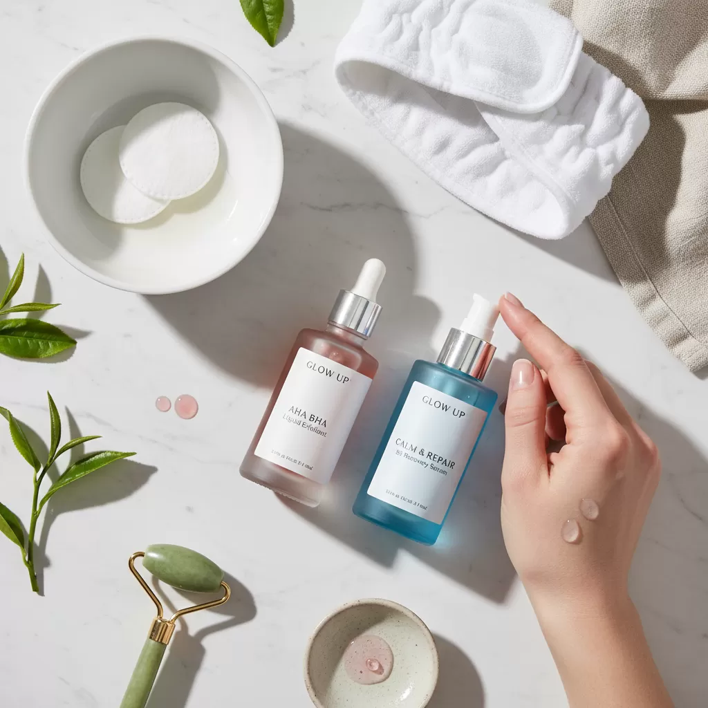 Sự kết hợp hoàn hảo giữa tẩy da chết hóa học và serum phục hồi giúp làn da căng bóng và khỏe mạnh