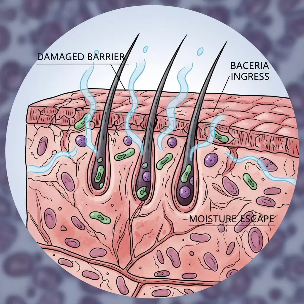 Hàng rào bảo vệ da bị phá hủy tạo điều kiện cho vi khuẩn xâm nhập gây mụn viêm