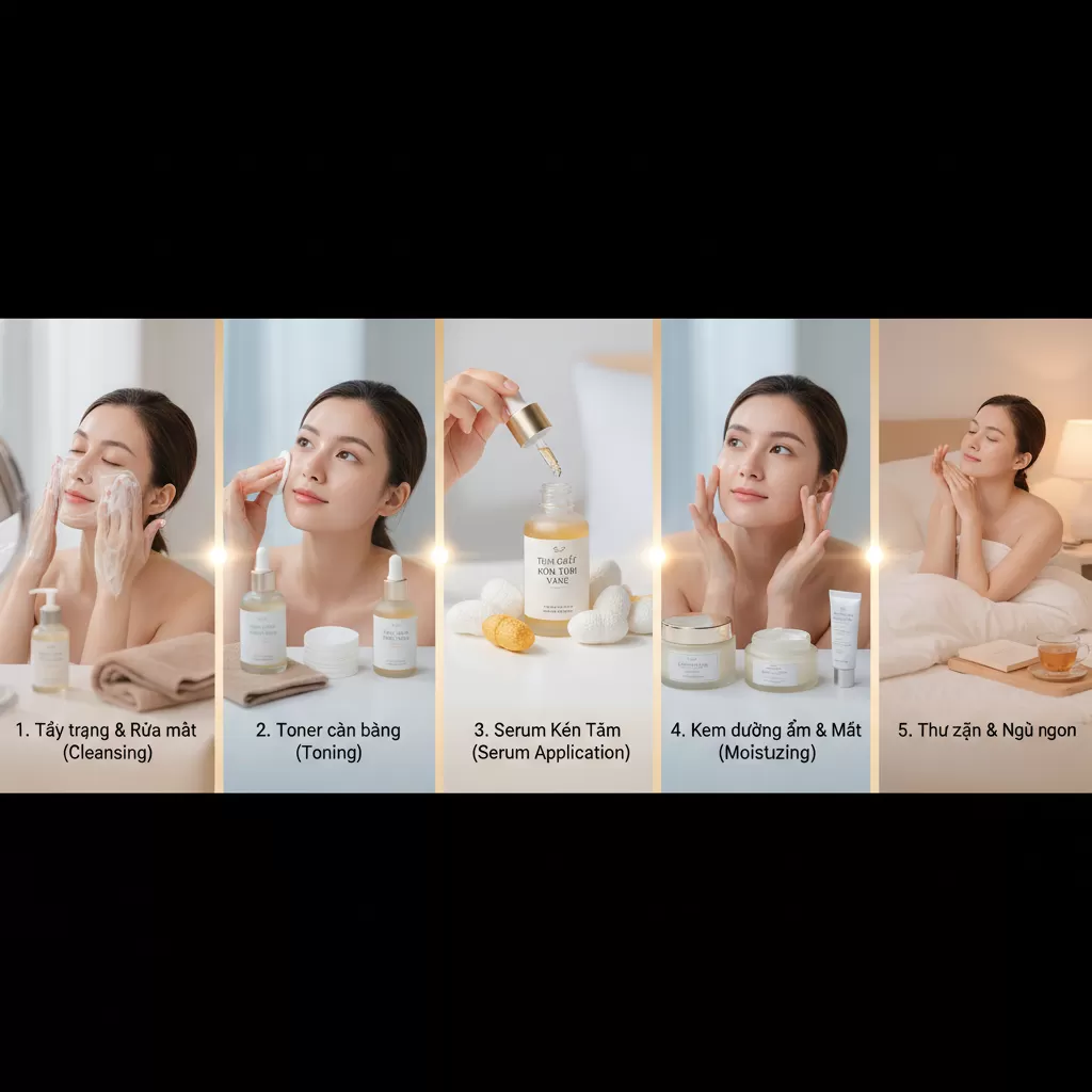 Thứ tự layer sản phẩm kén tằm vàng đúng chuẩn trong quy trình dưỡng da