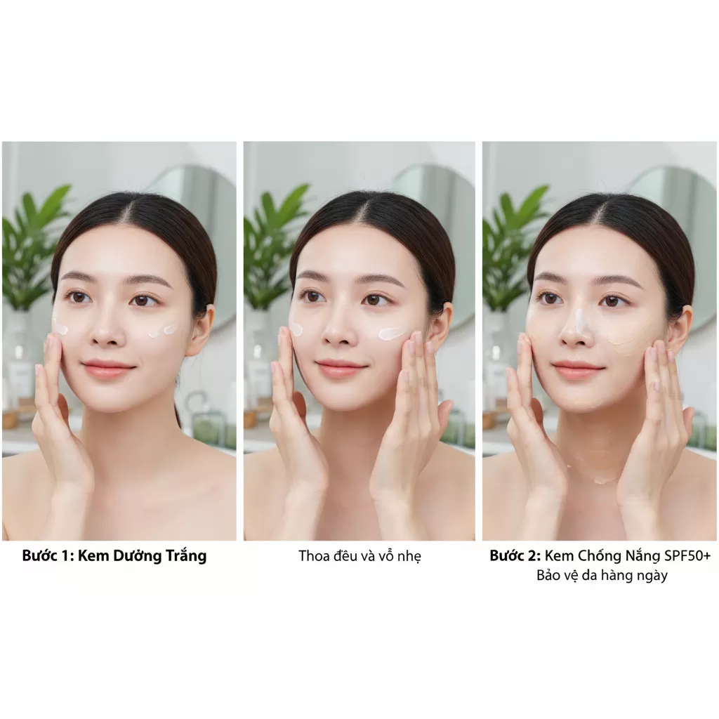 gemini_image_1770823353-1 Kết hợp kem dưỡng trắng và kem chống nắng là bước quan trọng để duy trì làn da rạng rỡ và khỏe mạnh