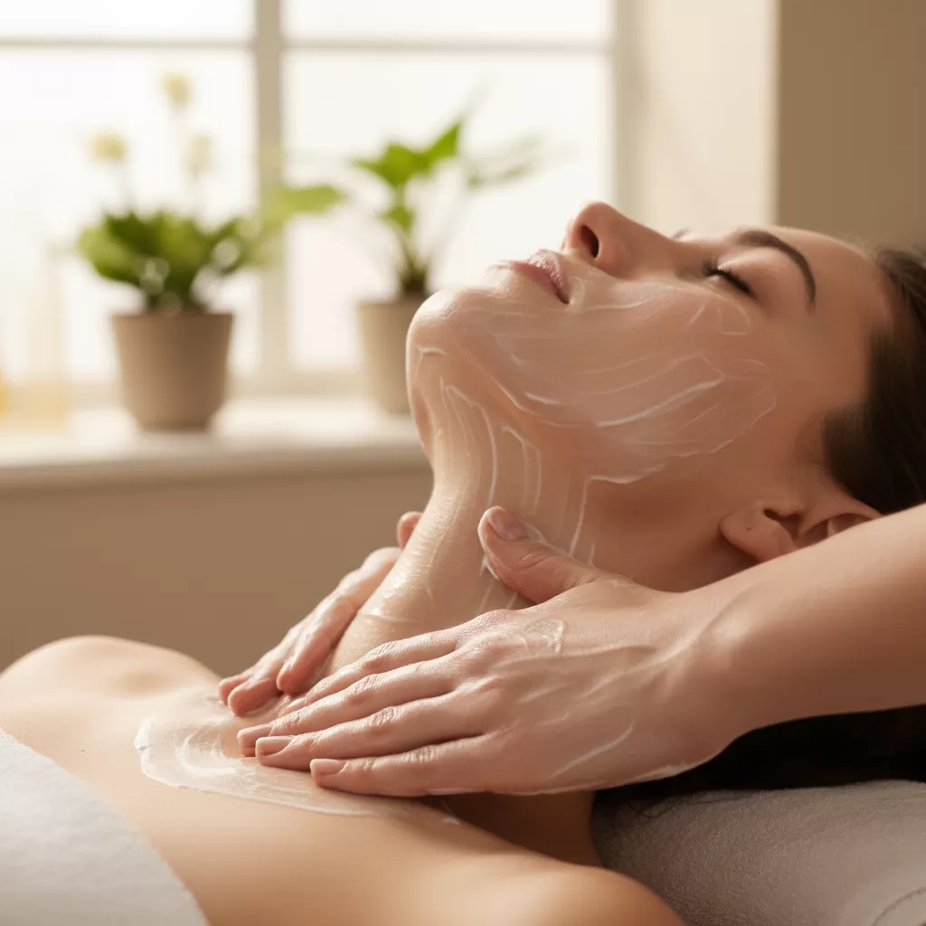 Thực hiện massage đúng cách giúp da cổ săn chắc và hấp thụ dưỡng chất tốt hơn