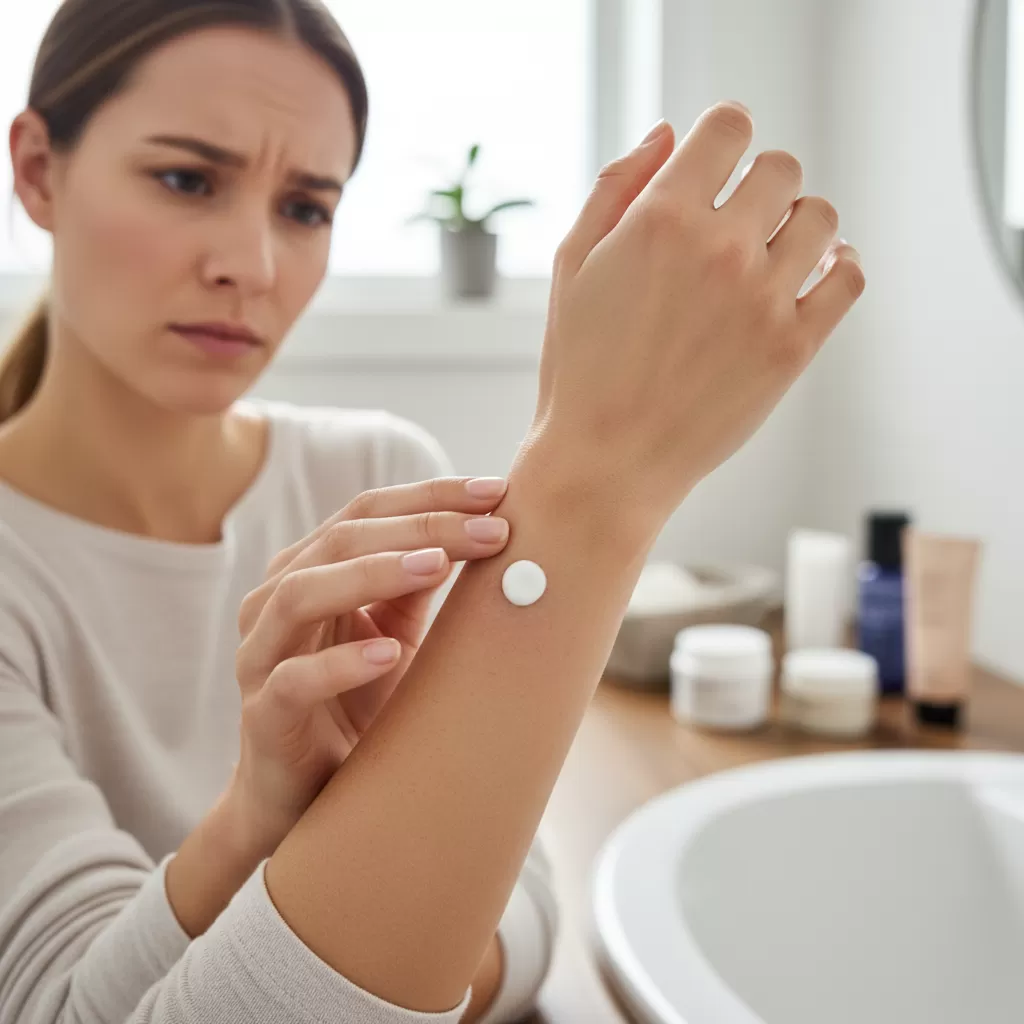 Thực hiện kiểm tra thử trên một vùng da nhỏ là quy tắc vàng khi sử dụng mỹ phẩm mới