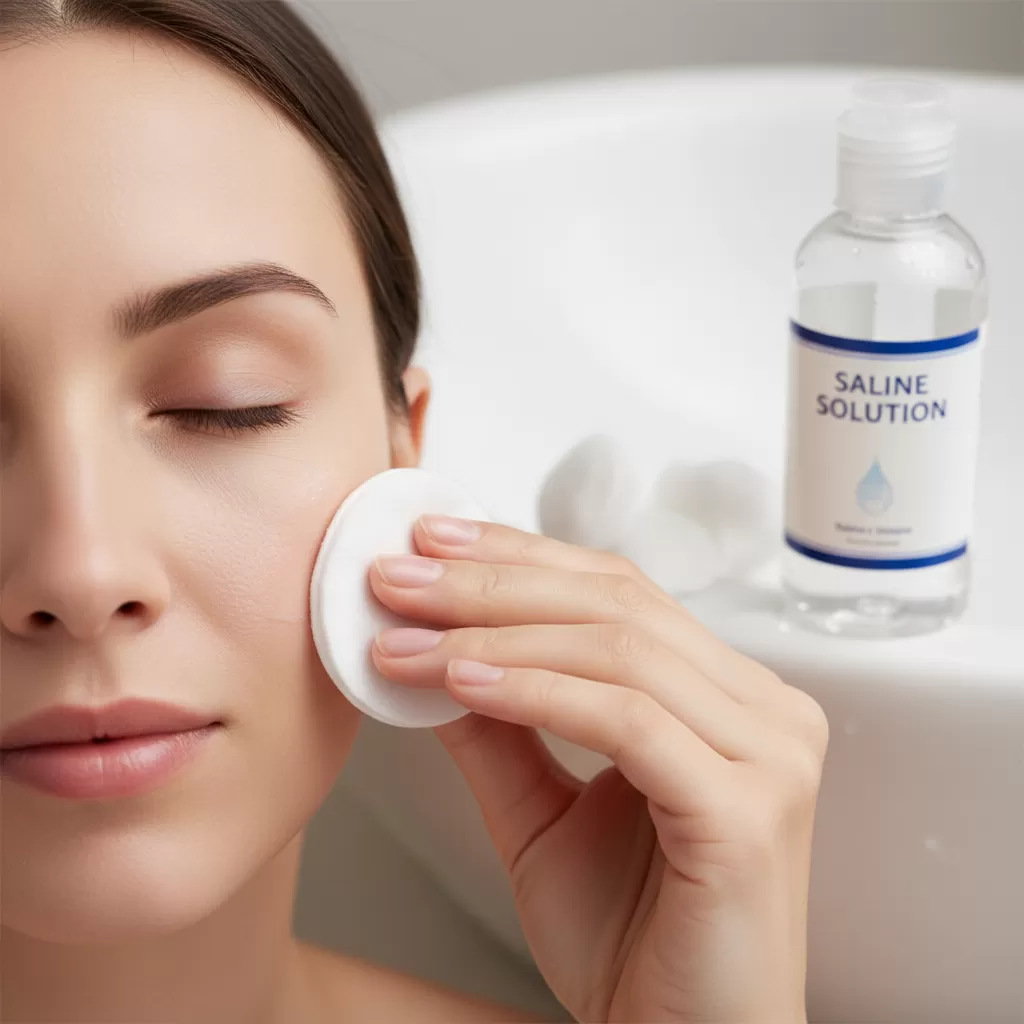 Sử dụng nước muối sinh lý để vệ sinh da nhẹ nhàng trong ngày đầu tiên