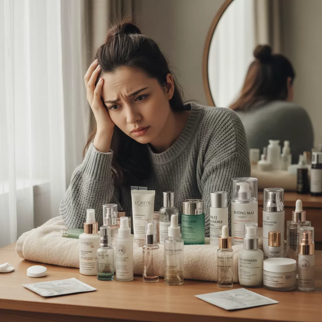 gemini_image_1770829815 Sử dụng quá nhiều sản phẩm chăm sóc da cùng lúc có thể gây áp lực lớn cho hàng rào bảo vệ da