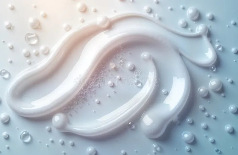 close-up-view-white-skincare-product-gel-texture-smooth-consistency-bubbles-water-droplets-visible-around-product-high-354220445 Kết cấu của các sản phẩm đa năng thường được tối ưu để thẩm thấu nhanh và giảm áp lực cho da