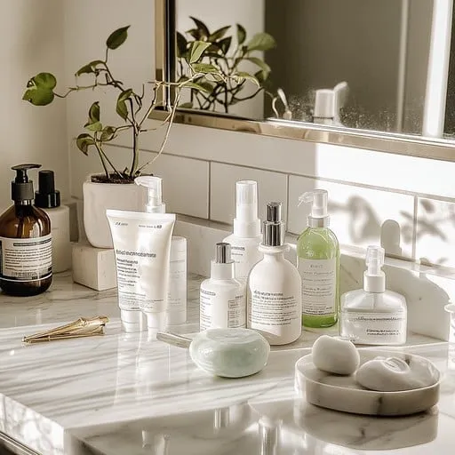 elegant-skincare-setup-stockcake-2 Xu hướng chăm sóc da tối giản tập trung vào chất lượng thay vì số lượng