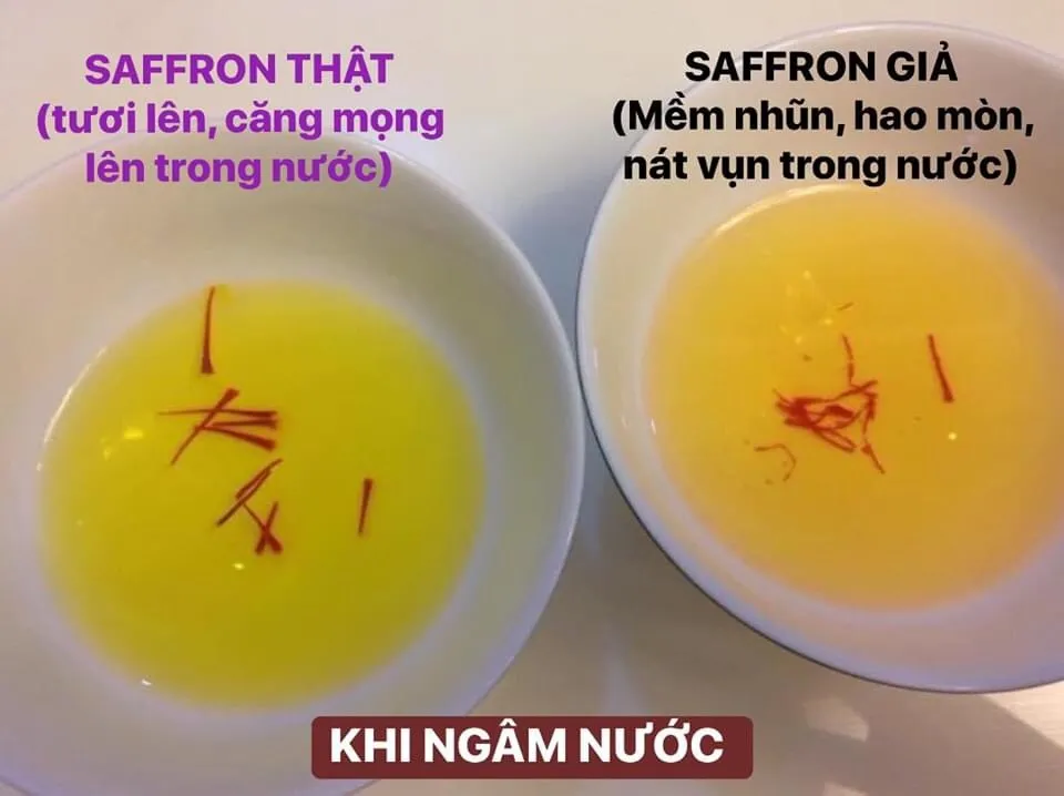 Saffron chất lượng cao sẽ cho màu nước vàng óng và sợi nhụy vẫn giữ nguyên hình dáng